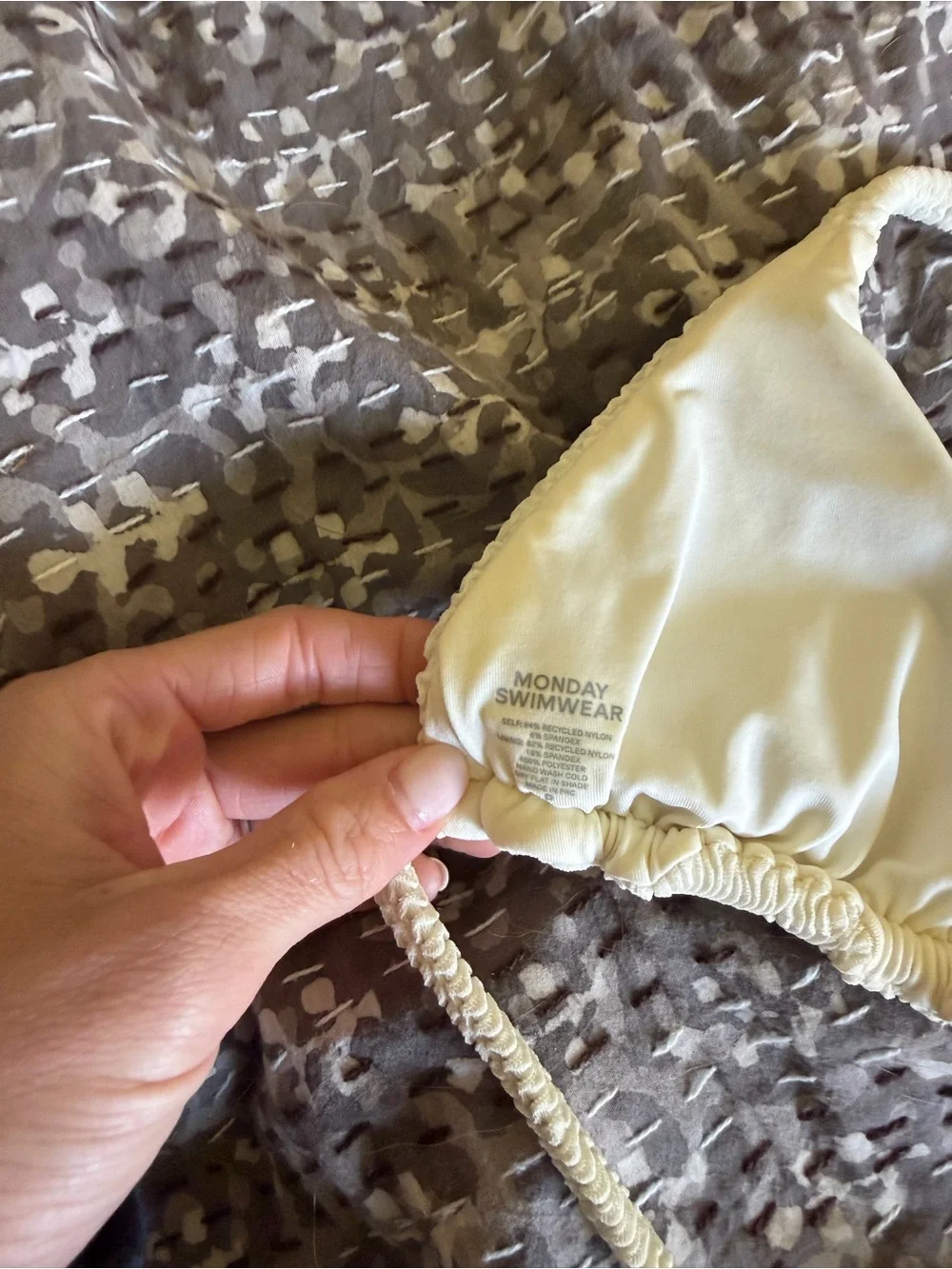 Monday Swimwear Cream Textured Tie-Side Triangle Bikini PALMA - white crinkle